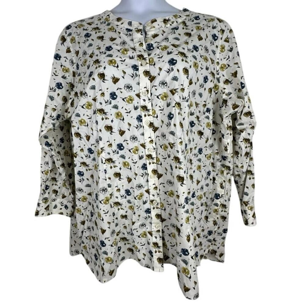Size XSM Duluth Trading Co Floral Button Up Shirt Tunic Top Pockets Wrinkle free